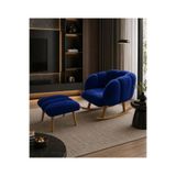 KOKİ DESİGN LOTUS Sallanan Ahşap Ayaklı Wellsoft Sax Mavi Berjer Koltuk - BENCH PUF HEDİYELİ