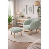 KOKİ DESİGN LOTUS Sallanan Ahşap Ayaklı Wellsoft Yeşil Berjer Koltuk - BENCH PUF HEDİYELİ