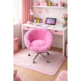 KOKİ DESİGN Papatya Şeker Pembe Peluş Kumaş Krom Ayaklı Çalışma Sandalyesi ve Ofis Koltuğu (Yükseklik Ayarlı)