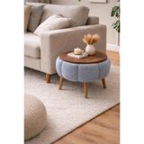 KOKİ DESİGN Papatya Wellsoft Gri Kumaş Kaplamalı Yuvarlak Çap 45 cm Yan Sehpa