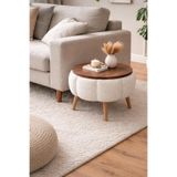 KOKİ DESİGN Papatya Wellsoft Kırık Beyaz Kumaş Kaplamalı Yuvarlak Çap 45 cm Yan Sehpa