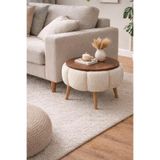 KOKİ DESİGN Papatya Wellsoft Krem Kumaş Kaplamalı Yuvarlak Çap 45 cm Yan Sehpa