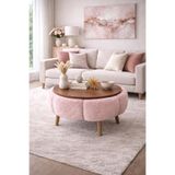KOKİ DESİGN Papatya Wellsoft Pembe Kumaş Kaplamalı Yuvarlak Çap 60 cm Orta Sehpa