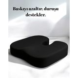 Kokis Visco Oturma Minderi 43X34X10 cm – Ergonomik Oturma Yastığı, Yıkanabilir Kılıf - 43 x 38 cm - Siyah