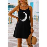 Kokosh moda DRESSIFY WOMEN’S FASHION Kadın Ip Askılı Ay Desenli Viskon Elbise