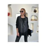 Kokosh moda Kadın Asimetrik Kesim Deri Yelekli Uzun Kollu İkili Bluz