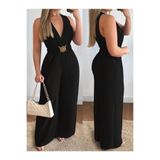 Kokosh moda Kadın Askılı Kruvaze Yakalı Belinde Kemer Detaylı Uzun Ithal Krep Tulum