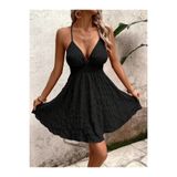 Kokosh moda Kadın Ip Askılı Göğüs Dekolteli Beli Lastikli Gofre Kısa Elbise