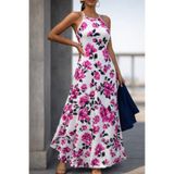 Kokosh moda Kadın İp Askılı Halter Yaka Desenli Uzun Süprem Elbise