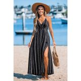 Kokosh moda Kadın Ip Askılı Kruvaze Yakalı önden Yırmaçlı Uzun Desenli Süprem Elbise