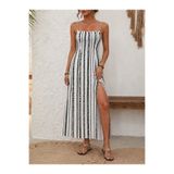 Kokosh moda Kadın Ip Askılı Yırtmaçlı Desenli Uzun Süprem Elbise