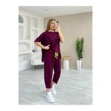 Kokosh moda Kadın Kısa Kollu Bisiklet Yaka Viskon Iki Iplik Bluz Ve Pantolon Ikili Takım