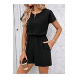 Kokosh moda Kadın Kısa Kollu V Yakalı Beli Lastikli Kısa Ithal Krep Tulum