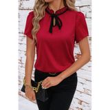 Kokosh moda Kadın Kısa Kollu Yakası Fırfırlı Bağcıklı Janjan Krep Bluz