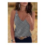 Kokosh moda Kadın Kolsuz Halka Detay Baklava Desen Askılı Triko Bluz