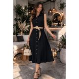 Kokosh moda Kadın Kolsuz Yakalı önden Düğmeli Kemersiz Midi Janjan Krep Elbise