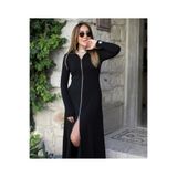Kokosh moda Kadın Önden Fermuar Detaylı Uzun Kollu Maxi Boy Viskon Kumaş Elbise