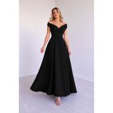 Kokosh moda Kadın Yakası Omuzları Açıkta Bırakan Kruvaze Yakalı Belden Oturtmalı Uzun Janjan Krep Elbise