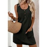 Kokosh moda Kadın Yuvarlak Yaka Önden Düğmeli Cepli Mini Elbise