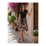 Kokosh moda Kusursuz Uyum | Kadın Desenli Kolu Fırfırlı Kuşaklı Krep Elbise