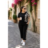 Kokosh moda Rahatlığın Şıklığı Kadın Zebra Desenli Bisiklet Yaka Salak Büyük Beden Alt Üst İkili Takım