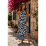 Kokosh moda Zamansız Şıklık-Kadın Etnik Desenli Omuzları Açık Uzun Yazlık Elbise