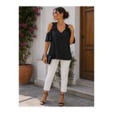 Kokosh moda Zamansız Şıklık - Kadın Siyah Dantel Omuz Detaylı Dubai Bluz