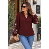 Kokosh moda Zamansız Şıklık Kadın V Hakim Yaka Kolları Çiçek Desenli Uzun Kollu Şık Viskon Bluz