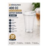 Köksal Pack KÖKSALPACK 400 CC PET Şeffaf Bardak Klips (Emzik) Kapaklı 20 Adet | Soğuk İçecek, Limonata, Milkshake ve Kahve Bardağı