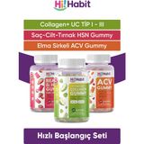 Kolajen Tip - Tip 3 - Kolajen Tip1 - Tip3 - Acv Elma Sirkesi Takviye Edici Gıda Gummy Set - Yeşil Elma