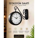 Kolay Ev Çift Taraflı Metal Istasyon Saati Siyah 36X25 cm Vintage Dekoratif Duvar Saati