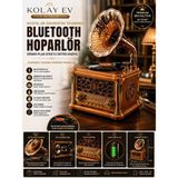 Kolay Ev Nostaljik Gramofon Tasarımlı Bluetooth Hoparlör Döner Plak Efektli Fm Radyo USB Tf Kart Şarjlı Retro Dekor
