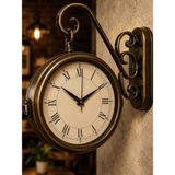 Kolay Ev Vintage Metal Romen Istasyon Saati 36X25 cm Çift Taraflı Dekoratif Duvar Saati Sessiz