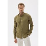 Kolay Ütülenebilir Oxford Erkek Haki Slim Fit Gömlek MARS36 - 2XL