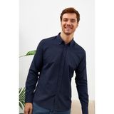 Kolay Ütülenebilir Oxford Erkek Lacivert Slim Fit Gömlek MARS36 - 2XL