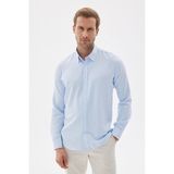 Kolay Ütülenebilir Oxford Erkek Mavi Slim Fit Gömlek MARS36 - 2XL
