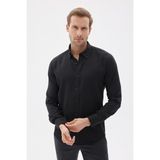Kolay Ütülenebilir Oxford Erkek Siyah Slim Fit Gömlek MARS36 - 2XL
