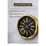 KOLAYEV 40 cm Gold Metal Duvar Saati Roma Rakamlı Sessiz Mekanizma Dekoratif Büyük Boy Saat plt4058G