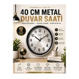 KOLAYEV 40 Cm Metal Krom Duvar Saati Sessiz Mekanizma Camlı Modern Salon Ofis Saati plt4005K