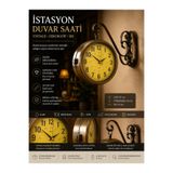 KOLAYEV Dekoratif Eskitme İstasyon Saati Çift Taraflı Vintage Metal Duvar Saati pltes89