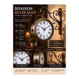 KOLAYEV Dekoratif Eskitme İstasyon Saati Çift Taraflı Vintage Metal Duvar Saati