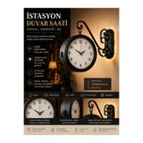 KOLAYEV Dekoratif Metal İstasyon Saati Çift Taraflı Vintage Duvar Saati plt89