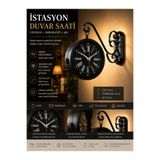 KOLAYEV Dekoratif Metal İstasyon Saati Çift Taraflı Vintage Duvar Saati