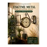 KOLAYEV Eskitme Metal Old İstasyon Saati Çift Taraflı Sessiz Mekanizma Duvar Saati 36x25 cm Vintage Gold