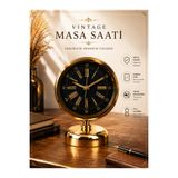 KOLAYEV Gold Metal Masa Saati Dekoratif Sessiz Akar Modern Vintage Ofis Salon Saat 25x20 Cm