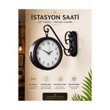 KOLAYEV Kolay Ev Çift Taraflı Metal İstasyon Saati Siyah 36x25 cm Vintage Dekoratif Duvar Saati plth765