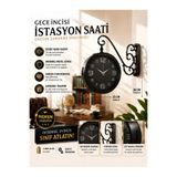 KOLAYEV Metal Çift Taraflı İstasyon Saati Sessiz Akar Saniye Siyah Dekoratif Duvar Saati 36x25