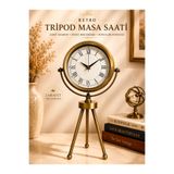 KOLAYEV Retro Tripod Masa Saati 45 cm Metal Gövdeli Sessiz Mekanizmalı Dekoratif Vintage Saat