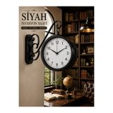 KOLAYEV Siyah Çift Taraflı İstasyon Saati 36x25 Cm Metal Duvar Saati Ofis Salon Kafe Dekoru