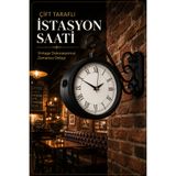 KOLAYEV Siyah Metal Çift Taraflı İstasyon Saati 36 Cm Retro Duvar Saati Dekoratif Saat